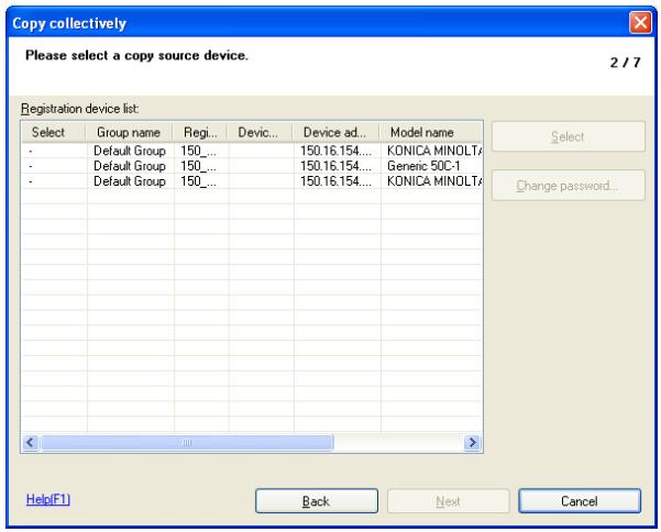 KONICA MINOLTA COPY PROTECTION UTILITY - Select a copy source device and click [Select]. - 1