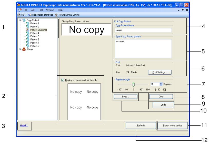 KONICA MINOLTA COPY PROTECTION UTILITY - Description of the Copy Protect Settings dialog box - 1