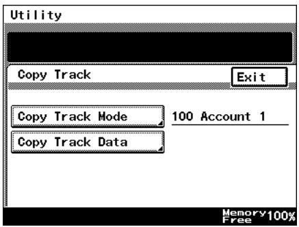 Utility Copy Track Exit Copy Track Mode 100 Account 1 Copy Track Data Memory 100% Free