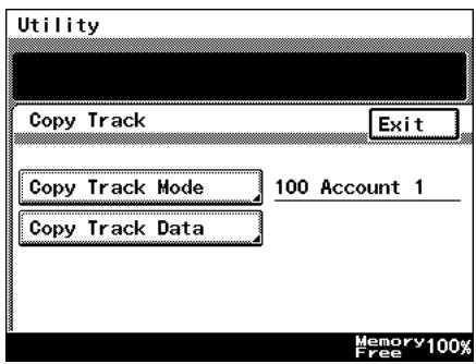 Utility Copy Track Exit Copy Track Mode 100 Account 1 Copy Track Data Memory 100% Free