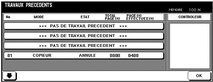 TRAVAUX PRECEDENTS MEMOIRE 100 % No MODE ETAT TOTAL PAGE(S) PAGE(S) EFFECTUEE(S) CONTROLEUR *** PAS DE TRAYAIL PRECEDENT *** *** PAS DE TRAYAIL PRECEDENT *** *** PAS DE TRAYAIL PRECEDENT *** 01 COPIEUR ANNULE 0008 0400 OK