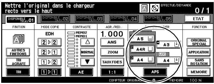 Mettre l'original dans le chargeur recto vers le haut DISPONIBLE RAV.01 DISPONIBLE RAV.02 DISPONIBLE RAV.03 DISPONIBLE RAV.04 DISPONIBLE RAV.05 ETAT FINITION MODE COPIE CONTRASTE AGR./RED. FONCTION EDH MEMO2 MEMO1 1.000 AMS A5 A3 ORIGINAL SPECIAL AUTRES FINITIONS 2 ▶ 2 2 ▶ 1 NORMAL ZOOM A4R LCC TBAUX FIXES A4 A4 ↓ TRI AGRAFE 1 ▶ 2 ▼ TRI 1 ▶ 1 AE 1:1 APS MEMOIRE COMPTEUR ORIGINA O MEMOIRE 100 %