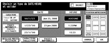 Choisir un type de DATE/HEURE et valider DATE AUCONE POSTON IMPRESSION CACTERRE TALLETYPE 00/1/23 Jan 23, 2000 AUCONE PAGE5 IMIMESES 1/23/00 23 mai 2000 1:23PM PAGE5 ITEMS 23/1/00 13:23 PAGE5 PRED POSITION CACTERRE TABLETYPE PAGE5 IMIMESES ANNUAL OK