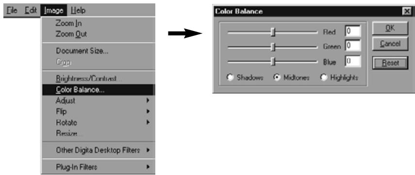KONICA MINOLTA DIMAGE EX SOFTWARE - Select Colour Balance from the Image menu. - 1