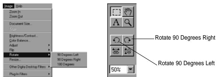KONICA MINOLTA DIMAGE EX SOFTWARE - Select Rotate from the Image menu, and then select 90 Degrees Left, 90 Degrees Right, or 180 Degrees (Macintosh: 180 Degrees, 90^ counter clockwise, 90^ clockwise). - 1