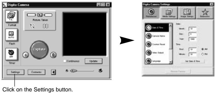 KONICA MINOLTA DIMAGE EX SOFTWARE - Click on the Settings button to display the Camera Settings window. - 1