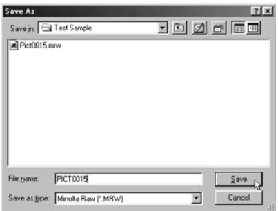 KONICA MINOLTA DIMAGE IMAGE VIEWER UTILITY 1.0 FOR DIMAGE 7&5 - To Save in the Minolta-RAW File Format: - 1