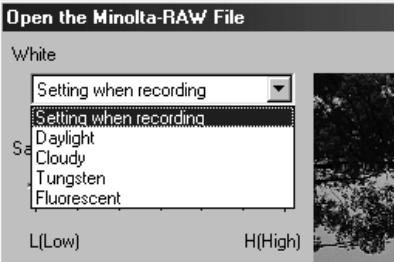 KONICA MINOLTA DIMAGE IMAGE VIEWER UTILITY 1.0 FOR DIMAGE 7&5 - Select a white balance option to apply from the white balance selection menu. - 1