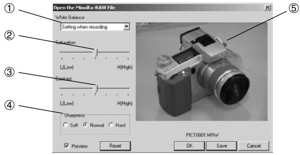 KONICA MINOLTA DIMAGE IMAGE VIEWER UTILITY 1.0 FOR DIMAGE 7&5 - To Open Minolta-RAW Files: (continued) - 1