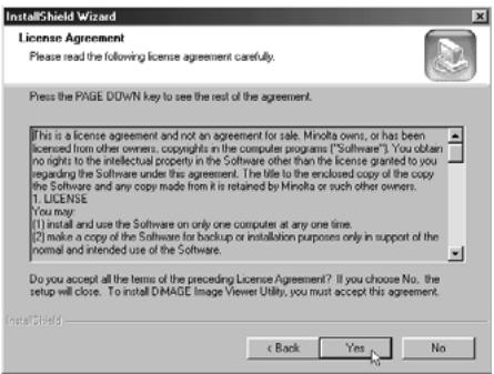 KONICA MINOLTA DIMAGE IMAGE VIEWER UTILITY 1.1 FOR DIMAGE 7&5 - Click the "Starting up the DiMAGE Image Viewer Utility installer" button. - 1