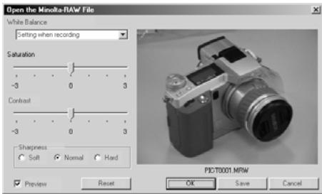 KONICA MINOLTA DIMAGE IMAGE VIEWER UTILITY 1.1 FOR DIMAGE 7&5 - Click the thumbnail image of the Minolta-RAW file that you wish to perform the RAW File Processing. - 2