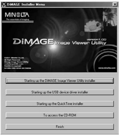 KONICA MINOLTA DIMAGE IMAGE VIEWER UTILITY 1.1 FOR DIMAGE 7&5 - Insert the attached "DiMAGE Software CD-ROM" into the CD-ROM drive. - 1