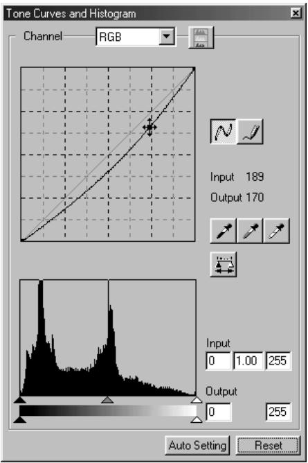 KONICA MINOLTA DIMAGE IMAGE VIEWER UTILITY 1.1 FOR DIMAGE 7/5/X/S304/S404 - Click the "Tone Curves/Histogram Correction" button. - 1