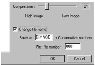 KONICA MINOLTA DIMAGE IMAGE VIEWER UTILITY 1.1 FOR DIMAGE 7/5/X/S304/S404 - To save as the different filename, mark the “Change file name” check box, and enter the prefix characters and the first consecutive number to be used to those filenames in the “Save as” box and in the “First file number” box respectively. - 1