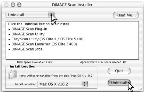 KONICA MINOLTA DIMAGE SCAN 1.1 - Uninstalling the DiIMAGE Scan Software - 2