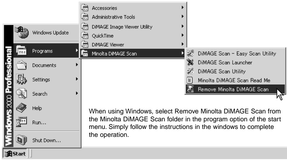 KONICA MINOLTA DIMAGE SCAN 1.1 - Uninstalling the DiIMAGE Scan Software - 1