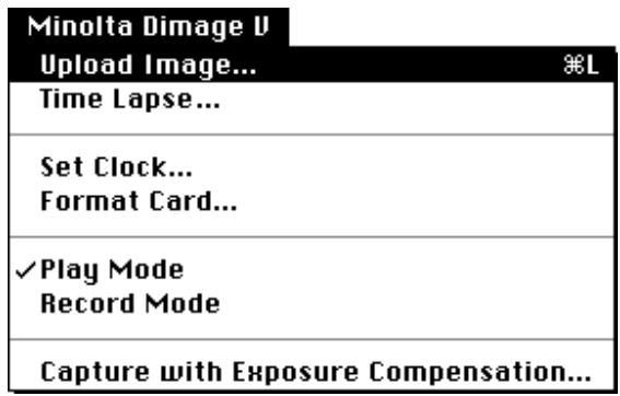 KONICA MINOLTA DIMAGE V SOFTWARE-MAC - Select Upload Image... from the Minolta Dimage V menu. - 1