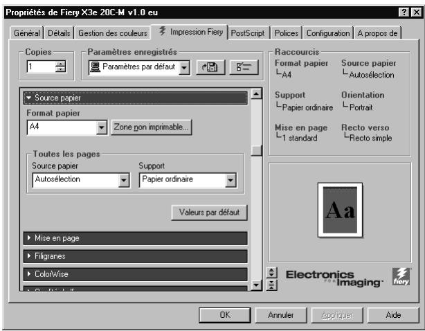 KONICA MINOLTA FIERY X3E FOR CF2001/CF1501 - Définition des options et impression sous Windows 95/98/Me - 2