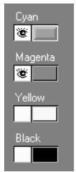 KONICA MINOLTA FIERY X3E FOR CF9001 (VER.2.0) - Select the colors you want to edit by turning colors off and on. - 1