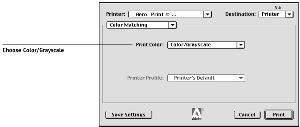 KONICA MINOLTA FIERY X3E FOR CF9001 (VER.2.0) - Choose Color Matching from the pull-down menu in the AdobePS Print dialog box. - 2