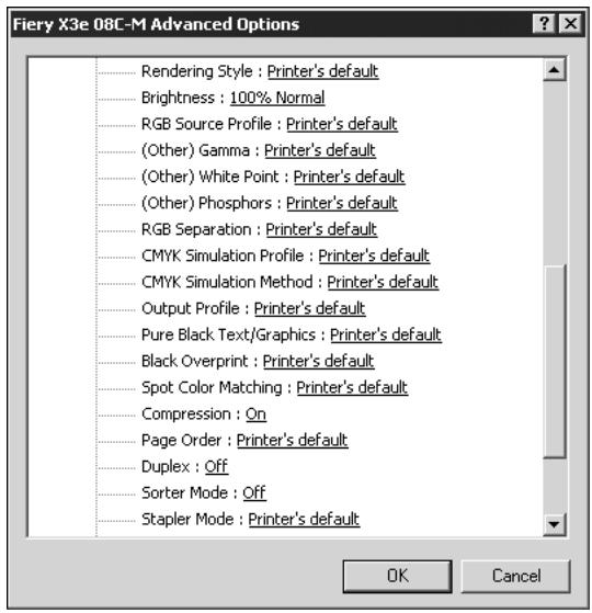 KONICA MINOLTA FIERY X3E FOR CF9001 (VER.2.0) - To set print options for Windows 2000 - 1
