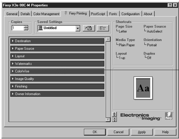 KONICA MINOLTA FIERY X3E FOR CF9001 (VER.2.0) - Setting color management print options for Windows 95/98 and Windows NT - 1
