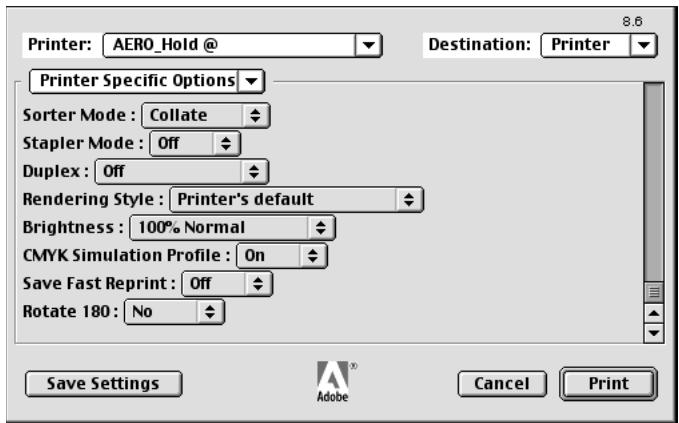 KONICA MINOLTA FIERY X3E FOR CF9001 (VER.2.0) - Choose Color Matching from the pull-down menu in the AdobePS Print dialog box. - 3