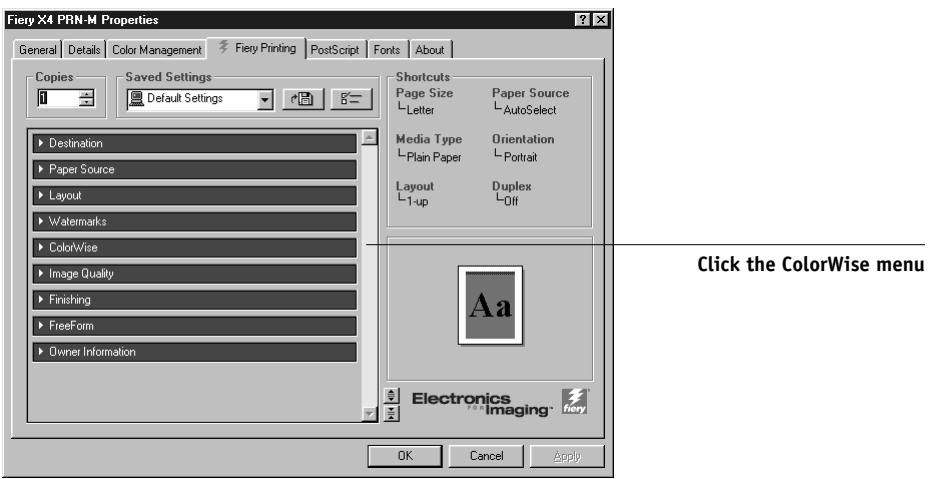 KONICA MINOLTA FIERY X4 FOR CF910 - Setting color management print options for Windows 95/98 - 1