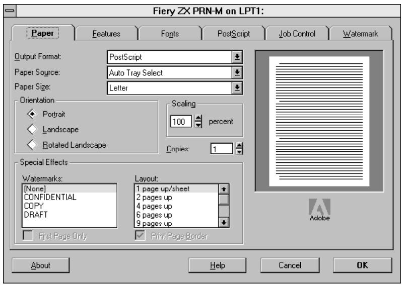 KONICA MINOLTA FIERY ZX-3300 FOR CF910 - TO SET PRINT OPTIONS AND PRINT WITH THE ADOBEPS PRINTER DRIVER FROM WINDOWS 3.1x: - 1