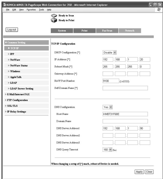 KONICA MINOLTA FK 503 - To specify the TCP/IP settings - 1