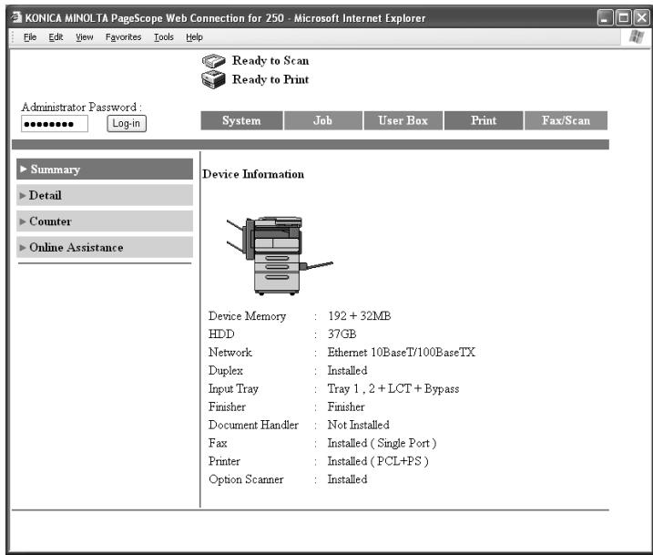 KONICA MINOLTA FK 503 - Type in the administrator password, and then click [Log-in]. - 1