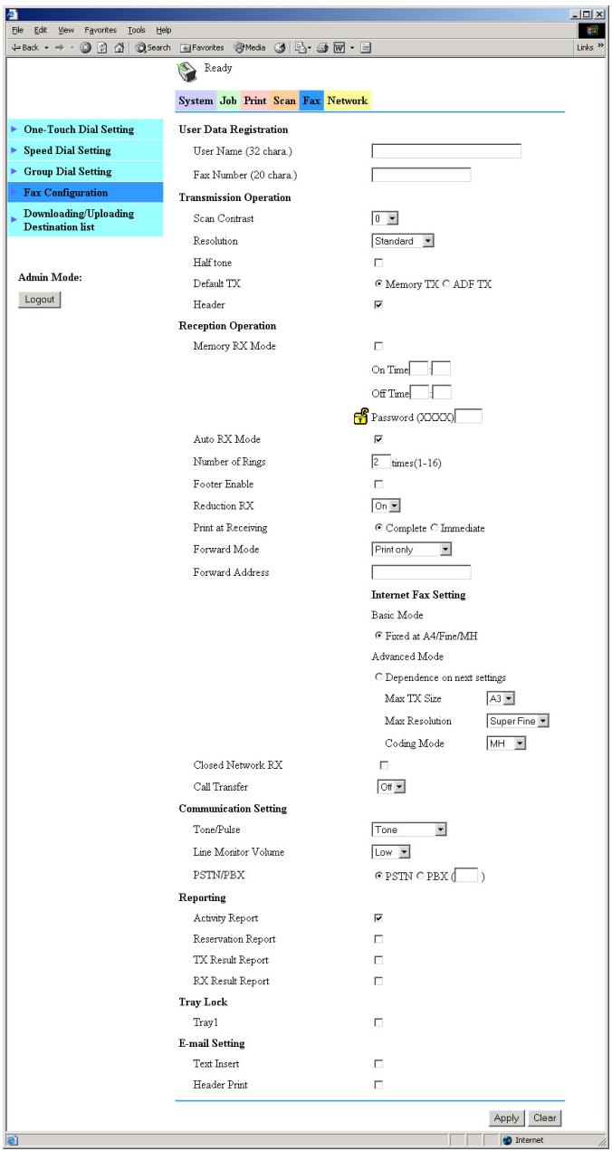 KONICA MINOLTA FK 505 - PageScope Web Connection settings page - 1