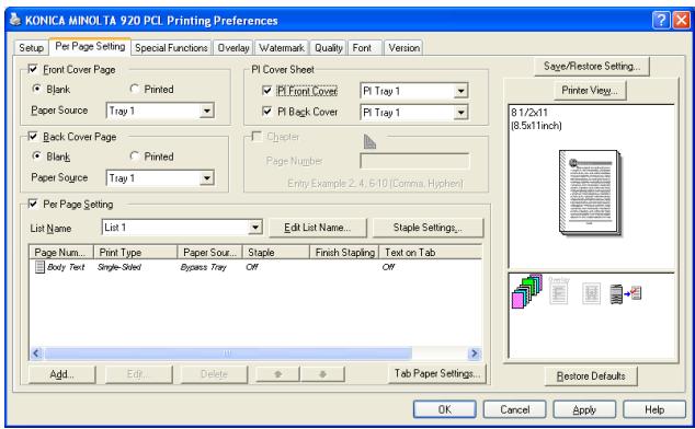 KONICA MINOLTA IC 203 - Per Page Setting tab - 1