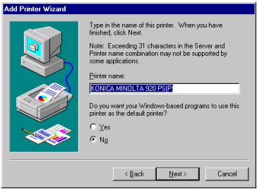 KONICA MINOLTA IC 203 - In the [Printer name] textboxes, check the printer name. - 1