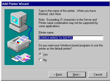 KONICA MINOLTA IC 203 - In the [Printer name] text box, check the printer name. - 1