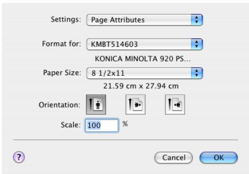 KONICA MINOLTA IC 203 - Page Attributes (Page Setup window) - 1