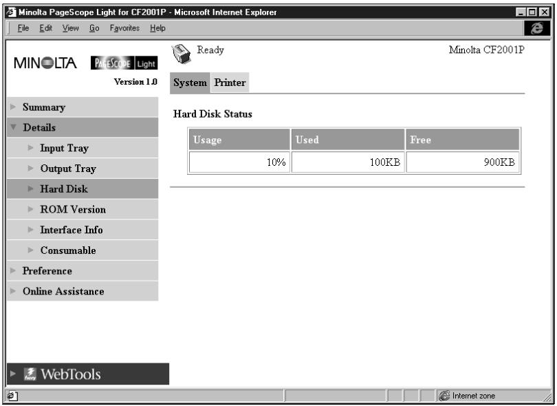 KONICA MINOLTA PSL CF2001P - Hard Disk Status - 1