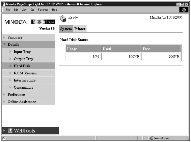 KONICA MINOLTA PSL Z5 X3E CF1501 2001 - Hard Disk Status - 1