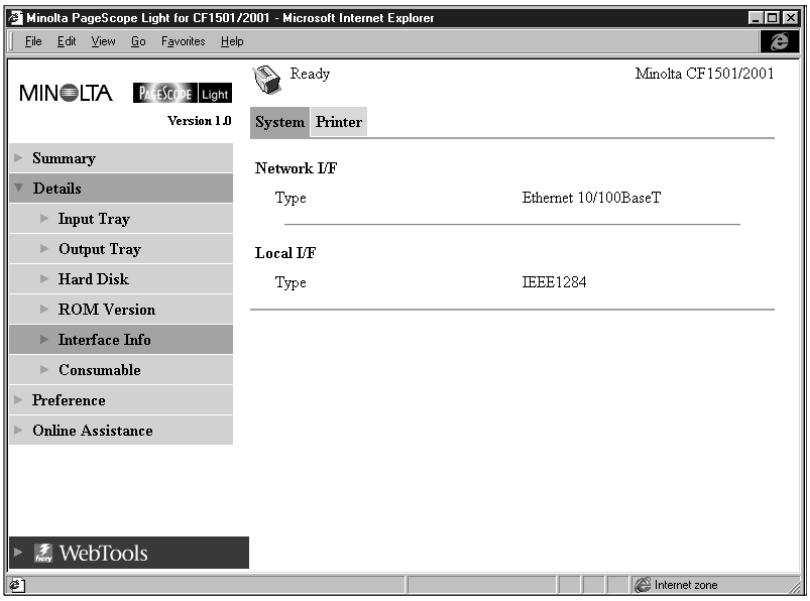 KONICA MINOLTA PSL Z5 X3E CF1501 2001 - Interface Information - 1