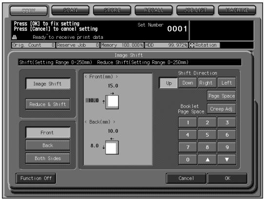 KONICA MINOLTA SD 501 - Touch Image Shift on the Image Shift Screen, then specify the shift direction and amount. - 1
