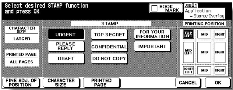 KONICA MINOLTA 7255 - When selecting STAMP: Specify the stamp type, printing position, character size and printed page. - 1