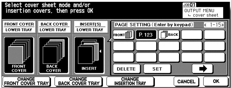 KONICA MINOLTA 7255 - Touch FRONT COVER and/or BACK COVER to highlight it, then select the covers tray. - 1