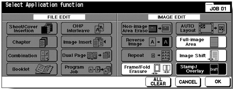 KONICA MINOLTA 7255 - Touch Stamp/Overlay on the Application Selection Screen. - 1