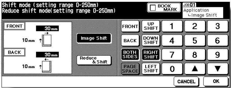 KONICA MINOLTA 7255 - Touch Image Shift on the Image Shift Setting Screen, then specify the shift direction and amount. - 1