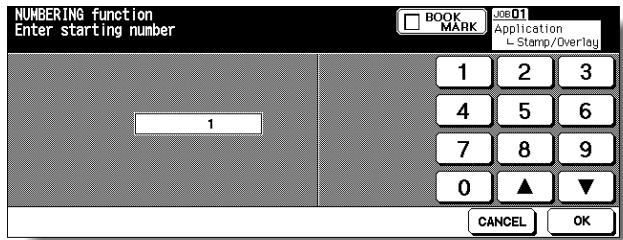 KONICA MINOLTA 7255 - Starting No. Setting Screen: Available from SET NUMBERING or WATERMARK NUMBERING - 1