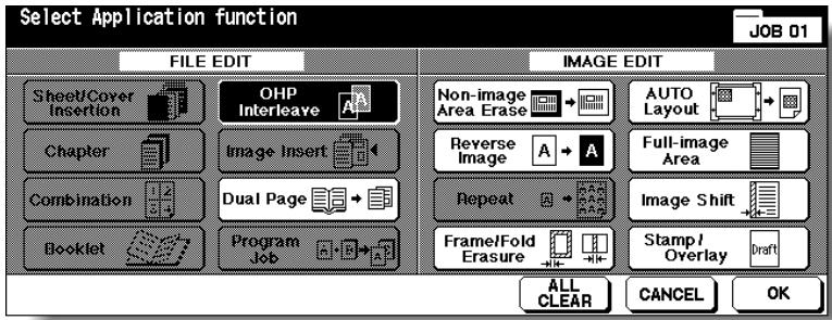 KONICA MINOLTA 7255 - Touch OHP Interleave on the Application Selection Screen. - 1