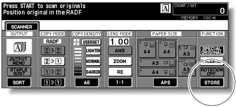 KONICA MINOLTA 7255 - Touch STORE on the Scanner Condition Selection Screen to highlight it. - 1