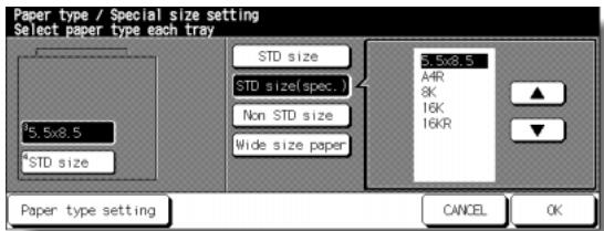 KONICA MINOLTA 7255 - Special Size Setting Screen (STD size (special)) - 1