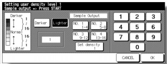 KONICA MINOLTA 7255 - User Density Level 1 Setting Screen - 1