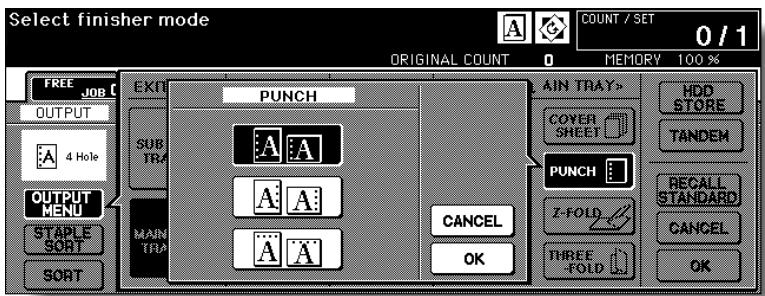 KONICA MINOLTA 7255 - Touch the desired punch position key on the screen to highlight it. - 1